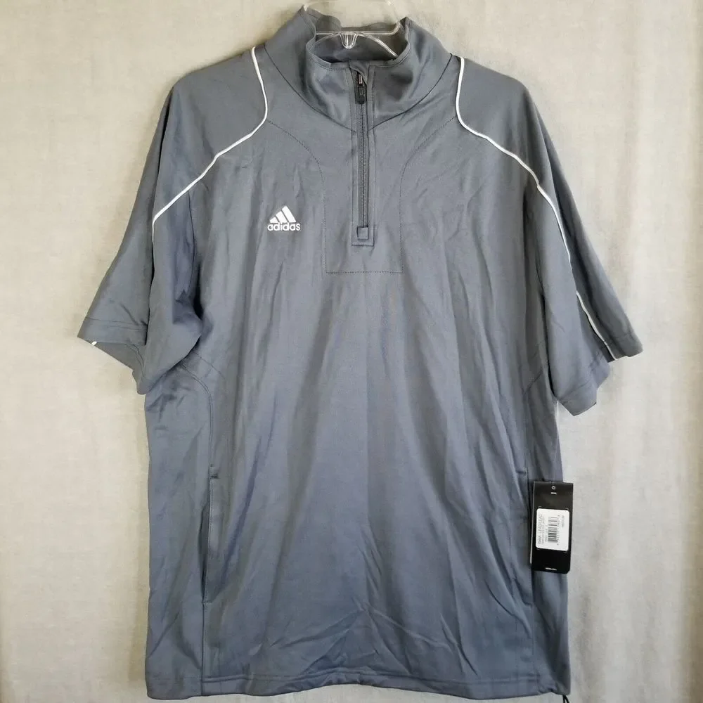 NWT Adidas Mens Medium Hot Jacket Game Day‎ 1/4 ZIP Lead Gray Performance Poly